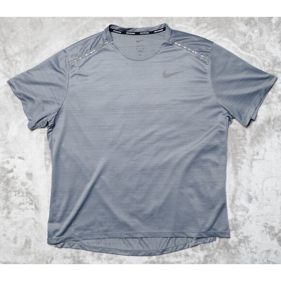 Nike Dri-Fit Running Gray Striped Short Sleeve Tee Shirt Mens Size XXL - Picture 1 of 12